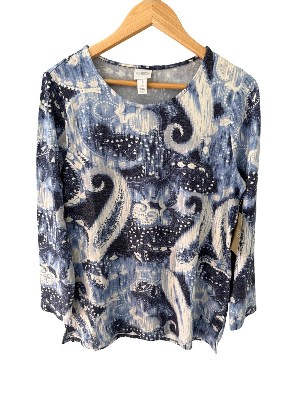 Chico's Weekends Cozisoft Long Sleeve Paisley Tunic Top NWT Size 1 (8/10)